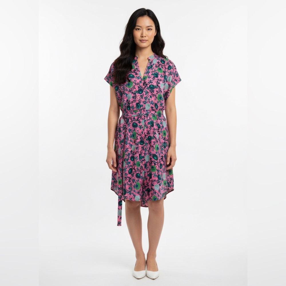 SALONI Vibrant Pink and Green Floral High Low Dress